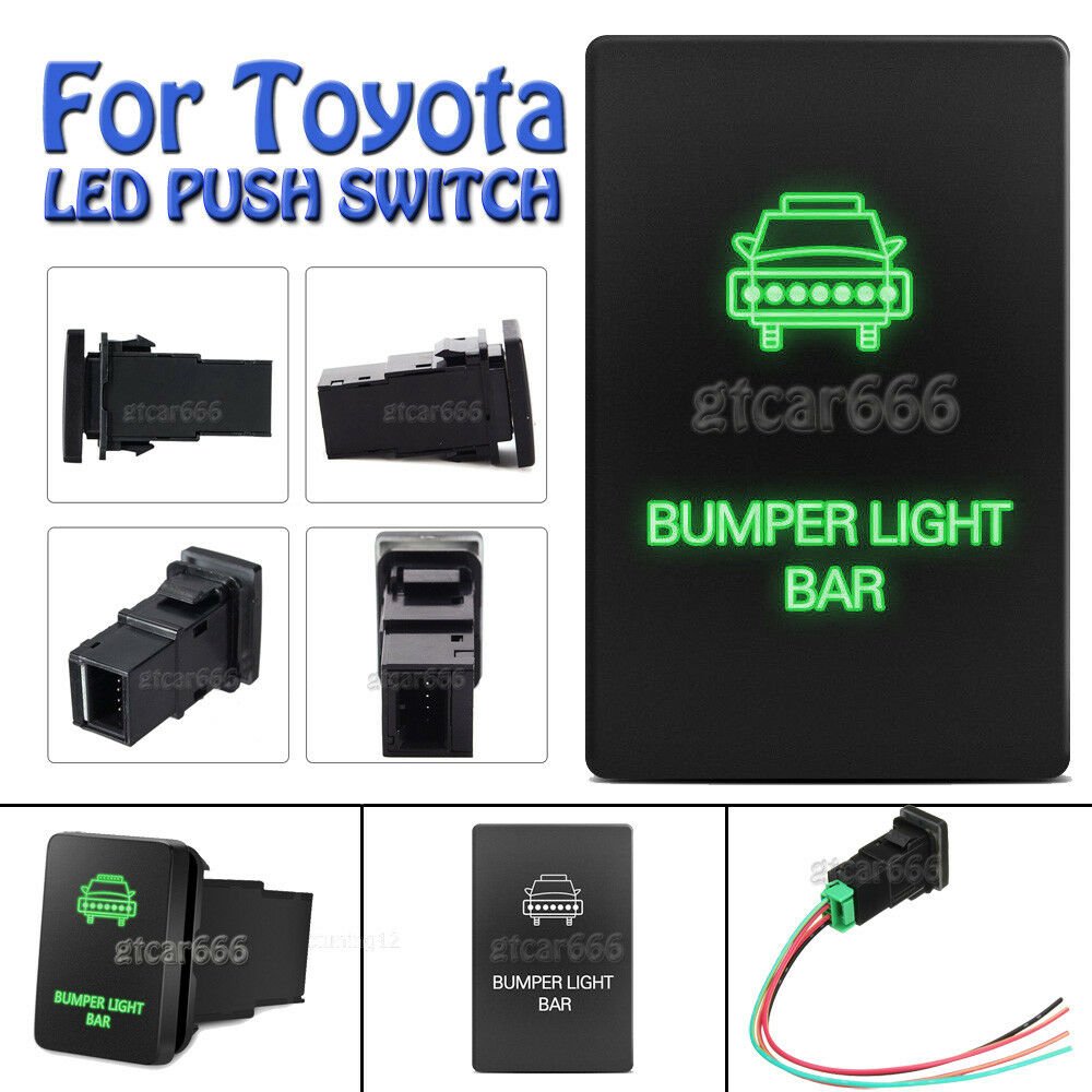 12V Green LED Push Switch For Toyota 4Runner Tacoma 100 series Bumper Light Bar
