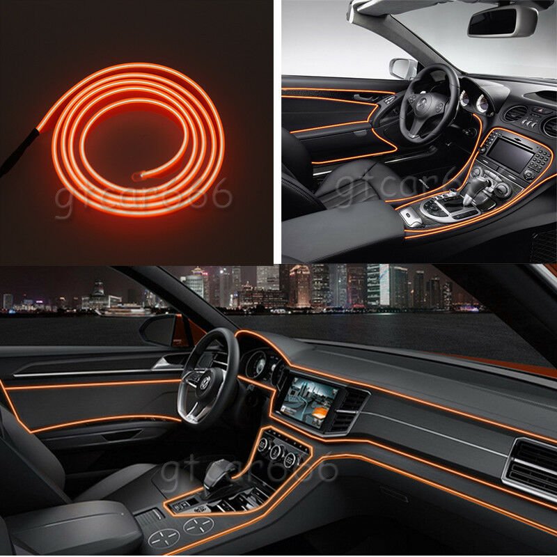 2M Orange Cold light EL-Wire Car Interior Unique Decor Fluorescent Neon Strip
