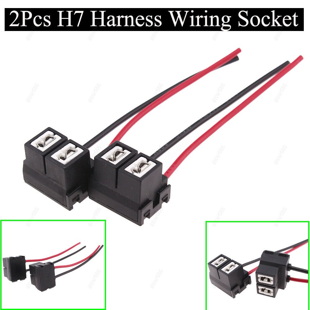 2Pcs H7 Ceramic Wire Auto Car Head Light Bulb Socket Harness Connector Decoder