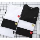 Play Embroidered Heart Men and Women's T-shirts Classic Japanese style All Cotton Couple Tee
