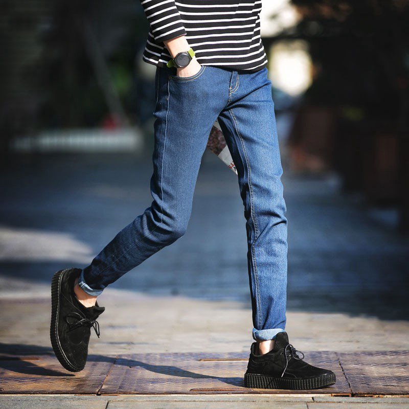 black blue elastic denim jeans all-match casual trousers male stra