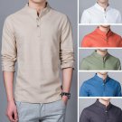 Men's Fashion Linen Shirt Long Sleeve Slim Fit Leisure Shirt