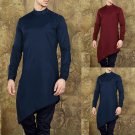 Mens Kurta Suit Pajama Long Sleeve Casual Button Irregular Hem Long Shirts Thobe