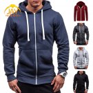 Men Pocket Zip Up Hooded Sweatshirt Solid Long Sleeve Black M