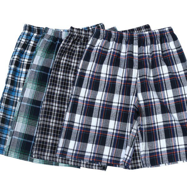 Men Summer Cotton Roving Plaid Middle Waist Beach Shorts