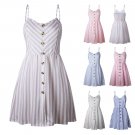 Women Summer Beach Button Midi Dress Swing Striated Sling Dresses