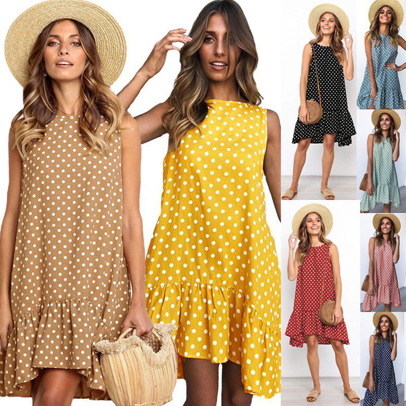 2019 summer hot explosion print ruffled dress large size women's loose dot chiffon dress