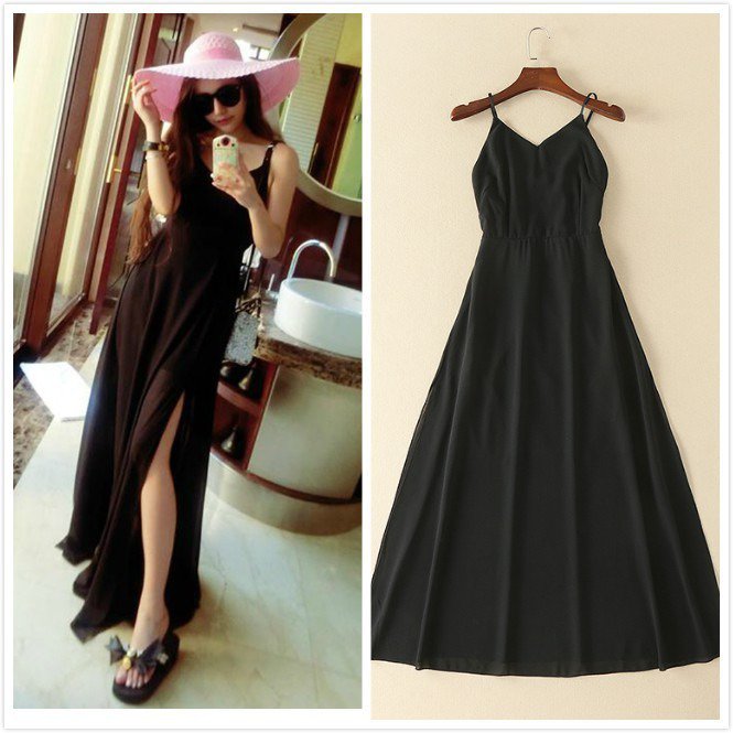 Plus Size Women Chiffon Dinner V-Neck Slip Dress Beach Long Maxi Dresses