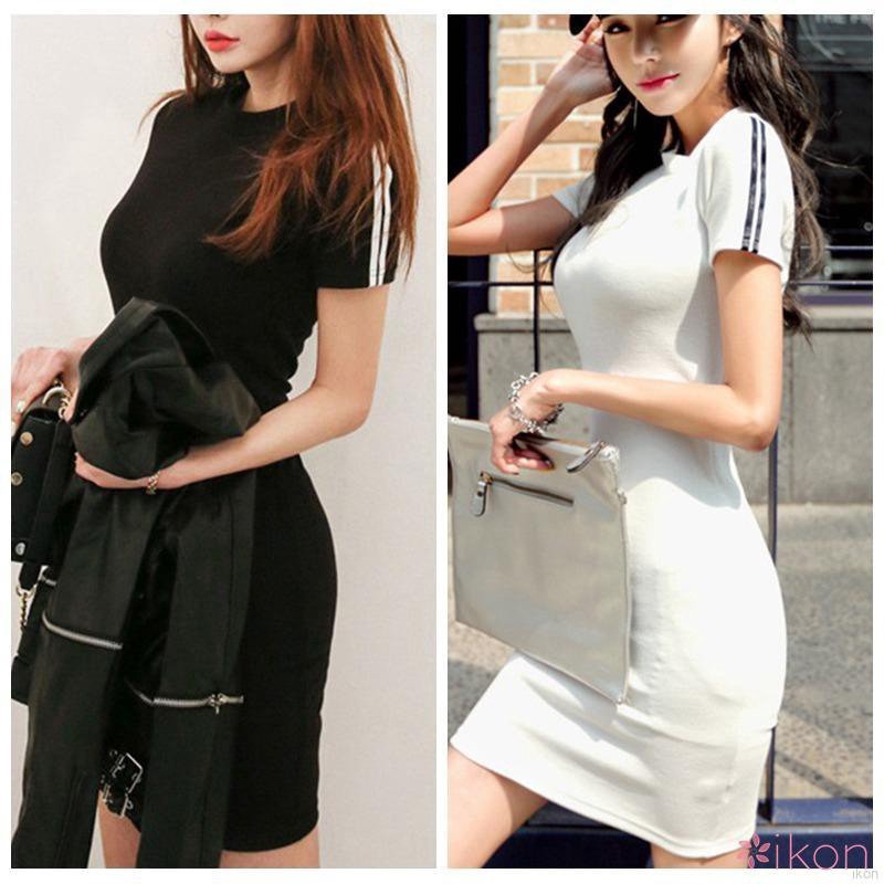 Women's Round -Neck Short Sleeve Striped Pencil Dress Bodycon Dress