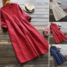 ZANZEA Women's Stand Collar Casual Oversize Ethnic Maxi Dress