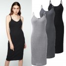 UK 8-24 ZANZEA Women Ribbed Knit V Neck Stretch Slim Party Midi Dress Plus Size