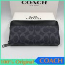 COACH F58112 F75000 Classic Men's Long Clip Zipper Wallet PVC with Leather Wallet