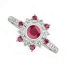 Sunshine Set Indian Ruby and White Topaz Halo Ring Unique Proposal Ring For Her