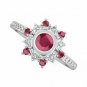 Sunshine Set Indian Ruby and White Topaz Halo Ring Unique Proposal Ring For Her