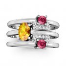 Set of Three 925 Sterling Silver Stacking Ring Rhodolite Garnet & Citrine Rings