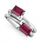 Solid 925 Silver Rings DUO Ruby and White Topaz Ring Stacking Everyday Jewelry