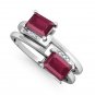 Solid 925 Silver Rings DUO Ruby and White Topaz Ring Stacking Everyday Jewelry