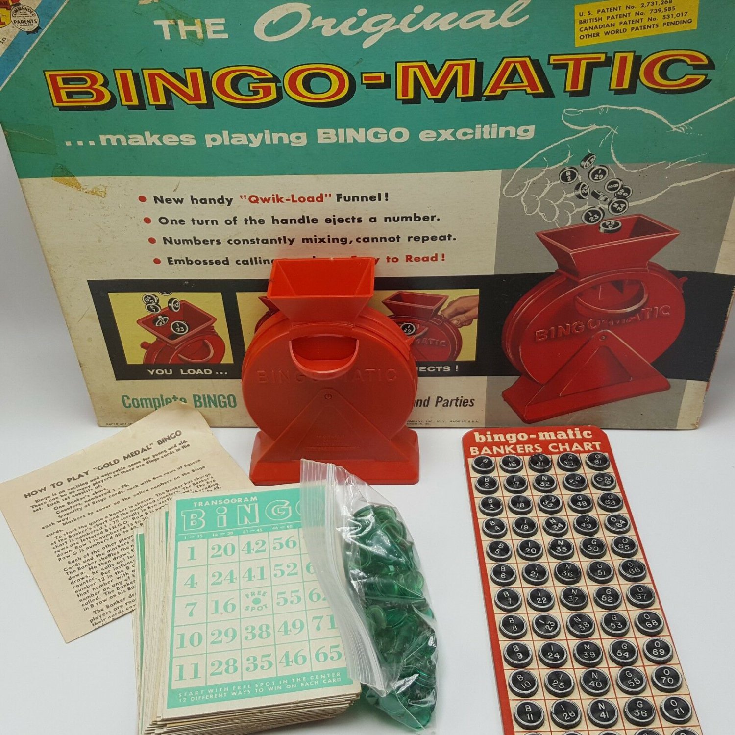 Transogram BIngo Matic Game 1960 Bingomatic Crank Quick Load Funnel Red ...