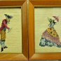 Colonial Couple man woman framed finished needlepoint set 2 Tricorn Colonist