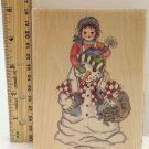 Peek a boo Snowman Christmas rubber stamp wood mounted Hampton Art Winter 1999