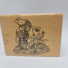 Mouse Rubber stamp sewing buttons seamstress wood mount Thread