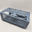 Wicker Tissue Box Cover Blue Vintage Painted Woven Dusty Rattan Rectangle