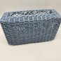 Wicker Tissue Box Cover Blue Vintage Painted Woven Dusty Rattan Rectangle