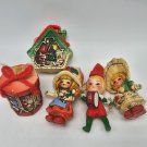 Japan Blow mold Christmas ornaments House Drum Bonnet Girls Chimney Lot 5