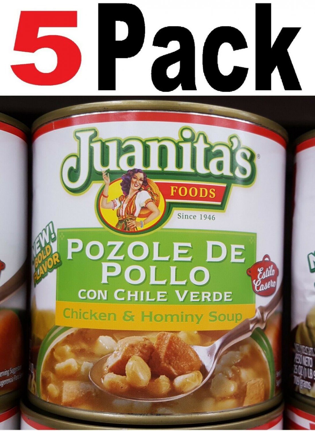 5 PACK Chicken & Hominy Soup - Juanitas Pozole De Pollo con Chile Verde ...