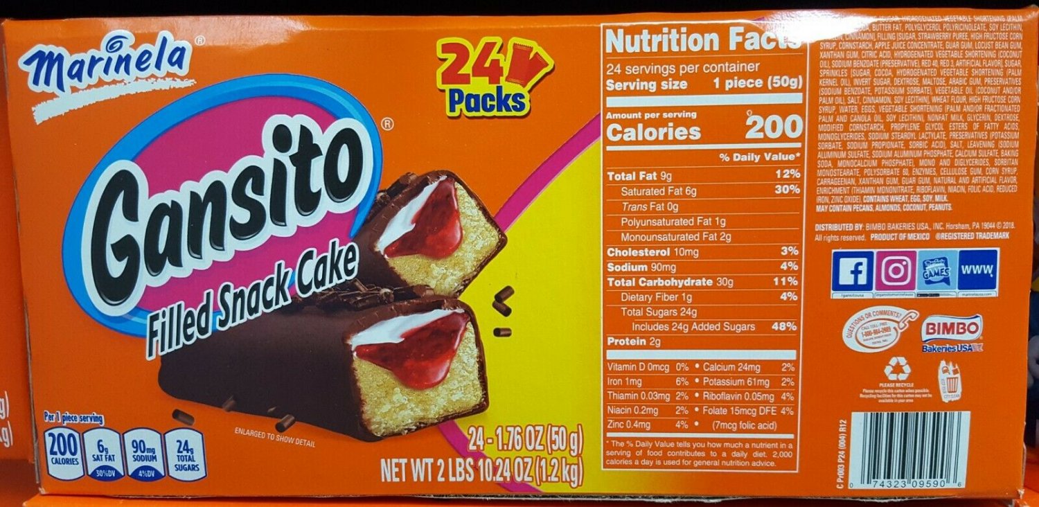 Marinela Gansito Filled Snack Cake 2 Lbs 10.24 Oz Each 24 Pcs Box BIMBO