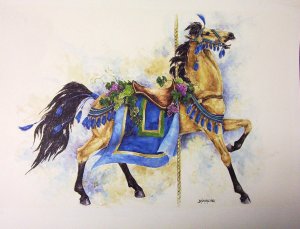 CAROUSEL WATER COLOUR BY BAUMGARDNER (a reproduction on artbrush paper)