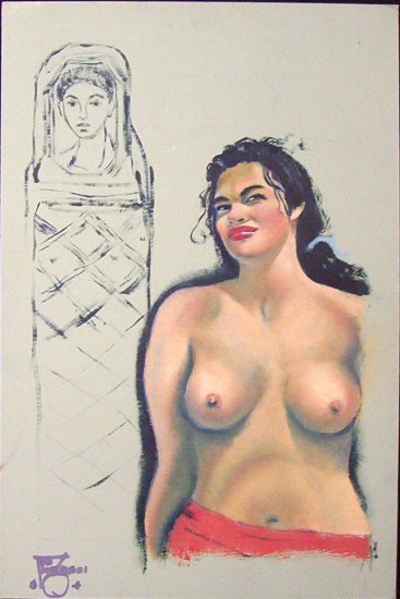 Indian Woman with Papoose Original Painting by A.E. Ingram circa 1964