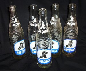 5- Vintage Sun Crest Glass Pop Bottles 10 oz.