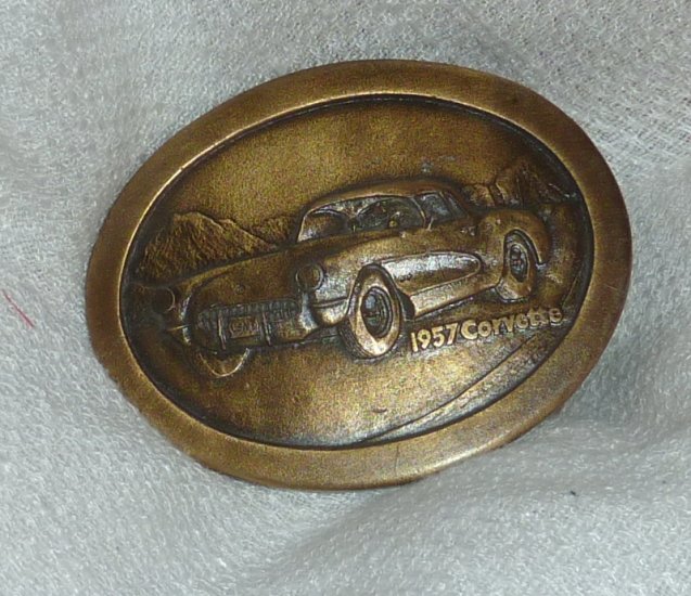 Oval Brass 1957 Corvette Belt Buckle Mint