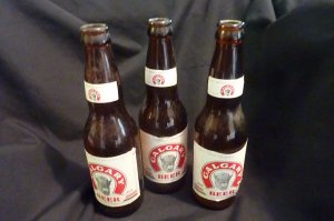 3- Calgary Beer Export Lager Bottles - 1 empty-  1 full 12 oz. C. 1956