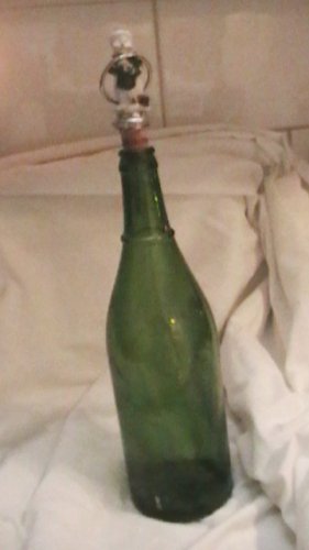 1-Quart antique green bottle w/cork figurine