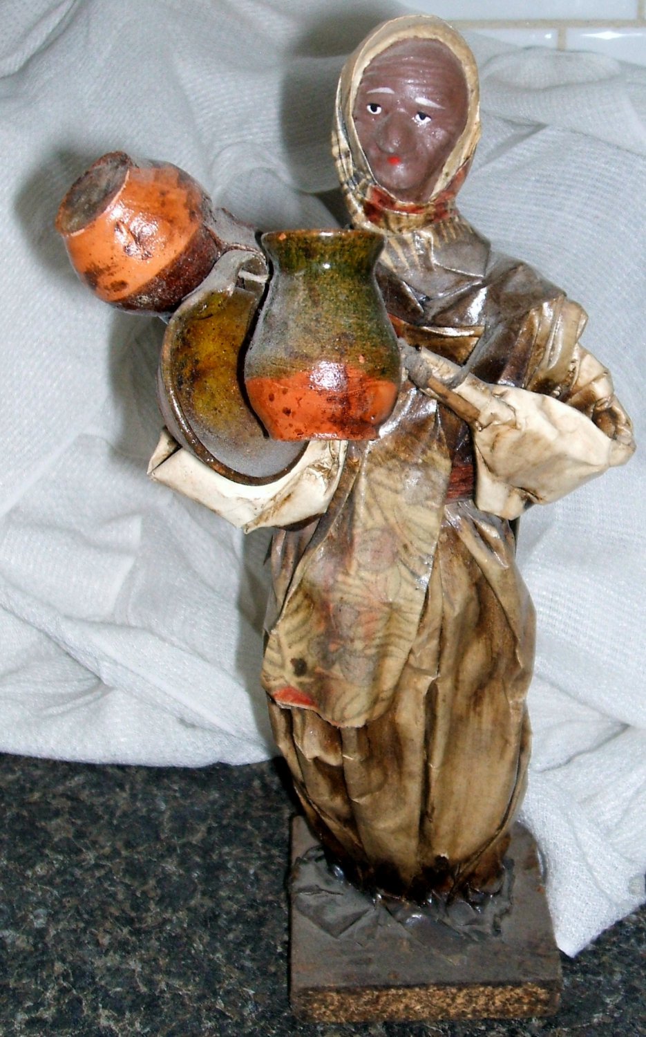 Mexican Paper Mache Sculpture Woman with pans and jugs