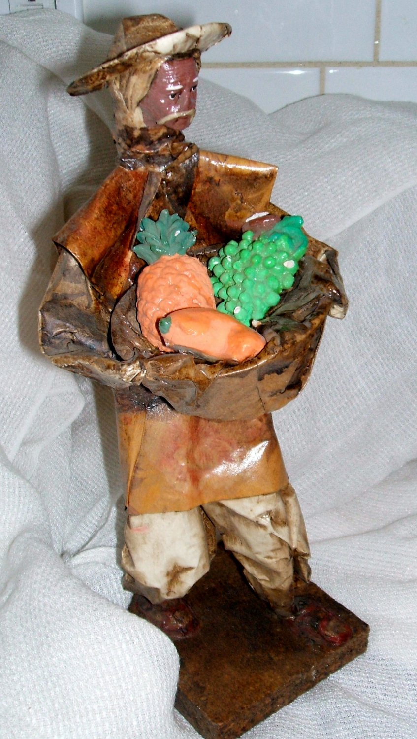 Mexican Paper Mache Sculpture Man with Fruits