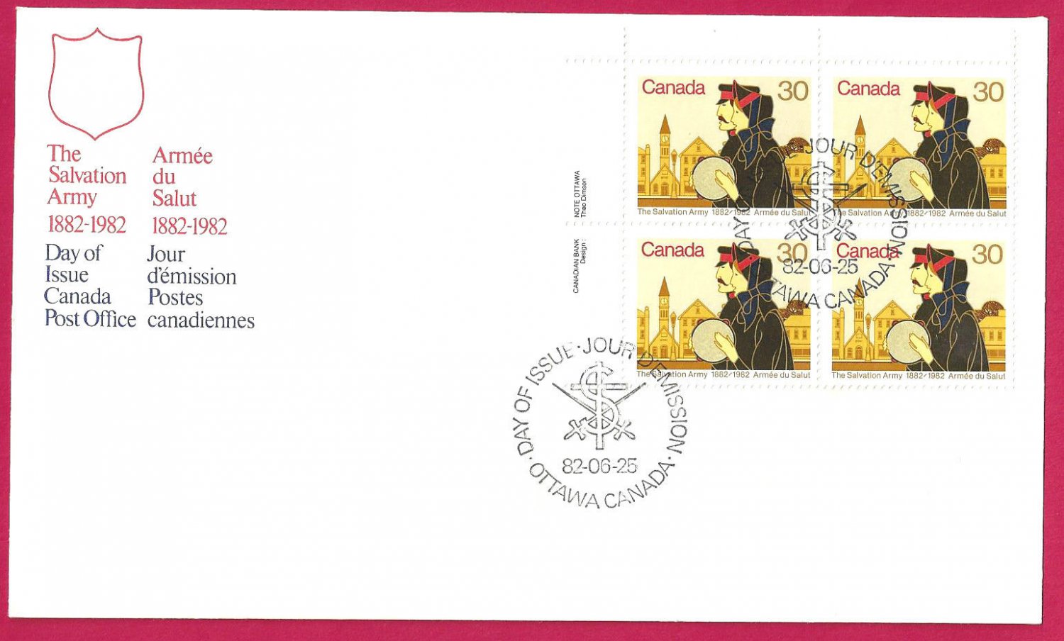 CANADA 1982 SALVATION ARMY 1882-1982 FDC Corner Block