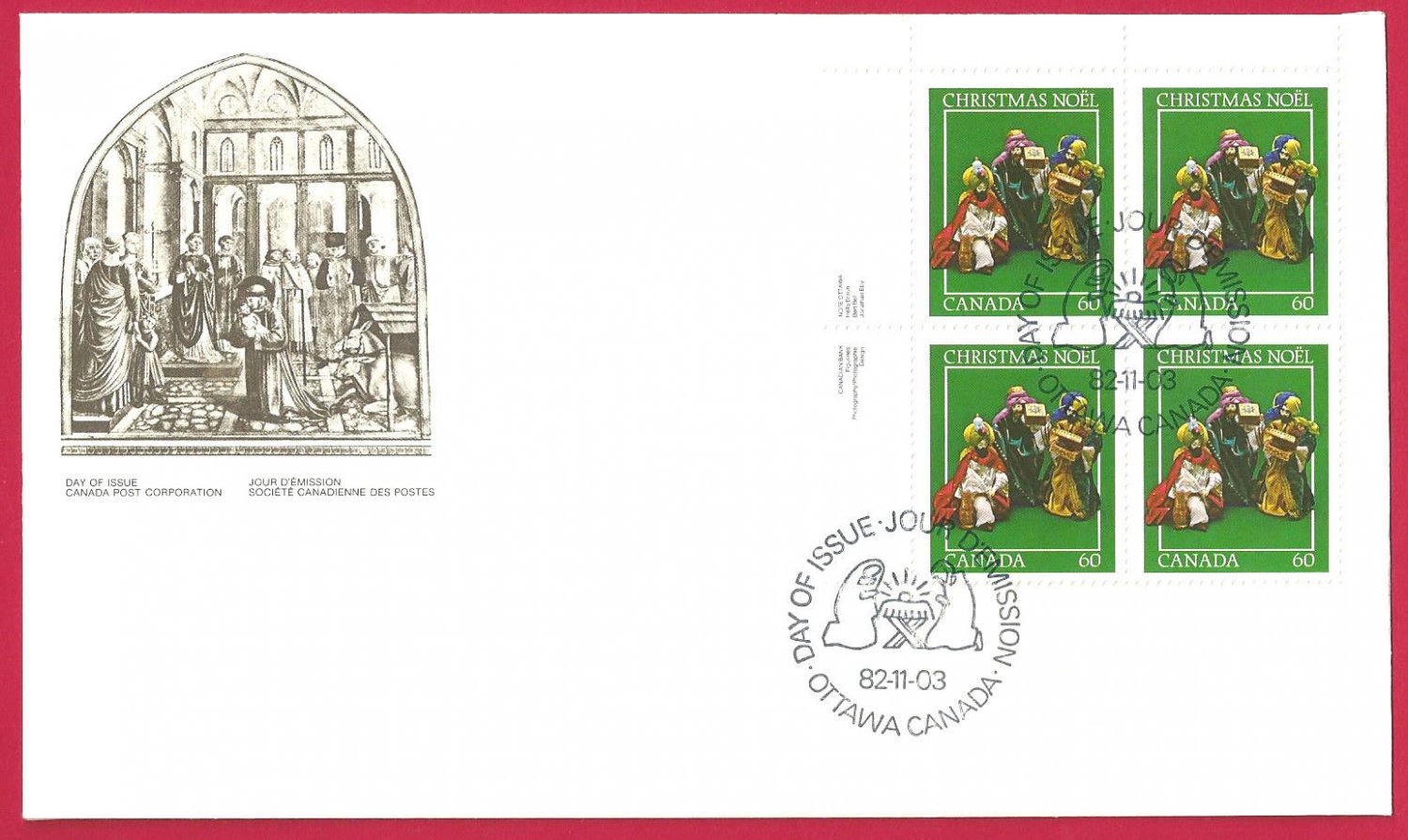 FDC Canada 1982 Christmas St Francis of Assisi and the Christmas Crib Green Block