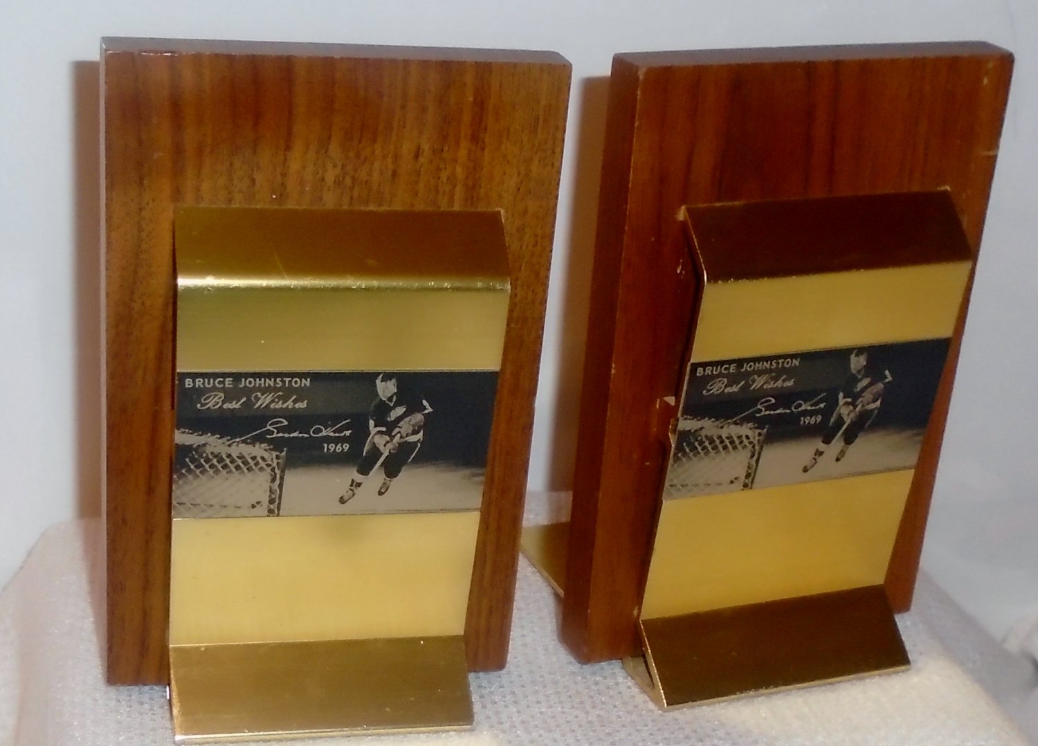 Gordie Howe Bookends (Wood & Brass)