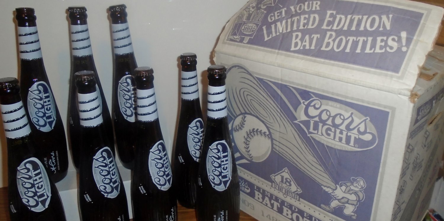 Limited Edition Coors Light Baseball Bat Beer Bottle and Case