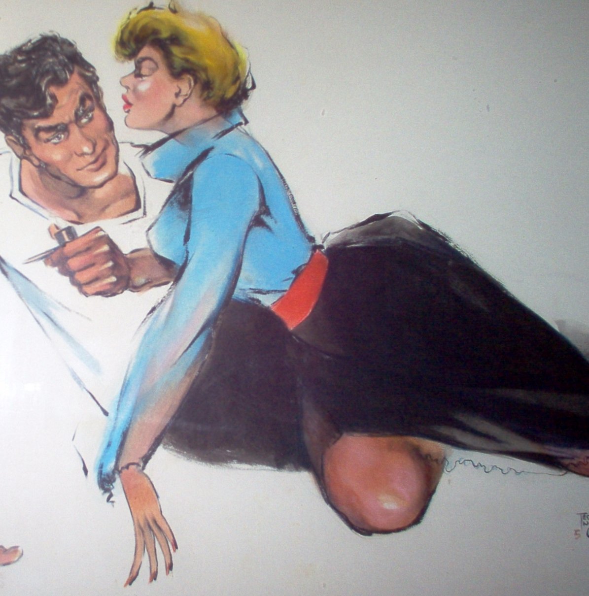 Hanging Out with different agenda's - Ted Ingram Circa 1950 Original Artwork