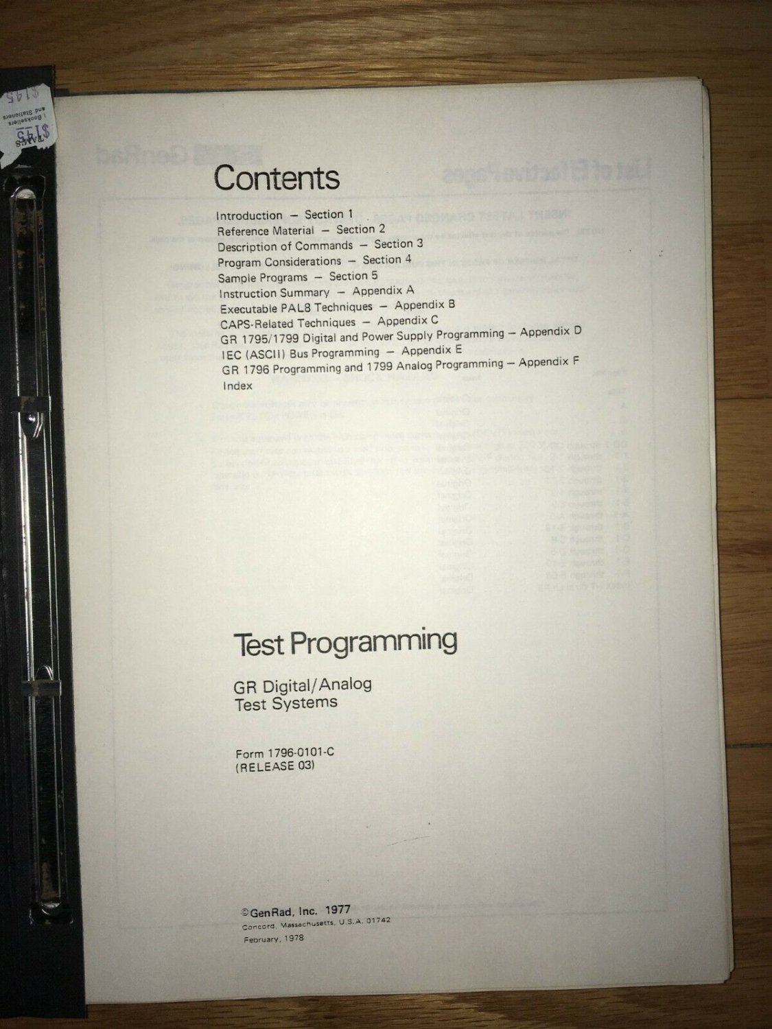 General Radio Test Programming GR Digital- Analog Test Systems 1977