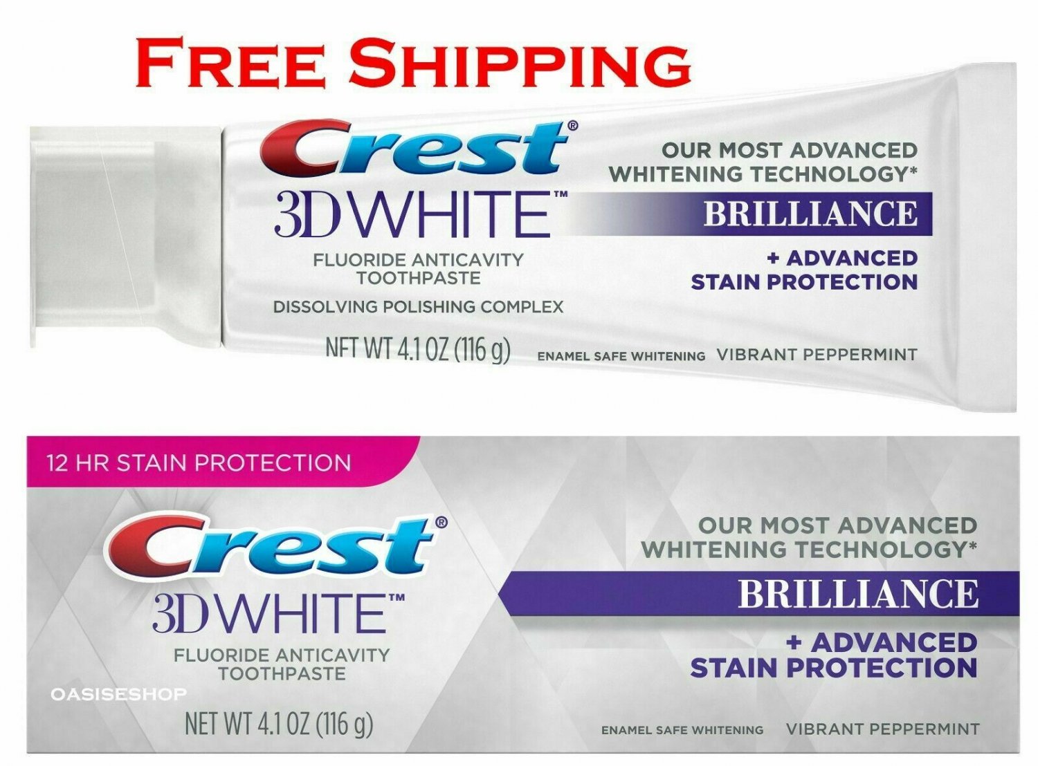 Crest 3D White Brilliance Vibrant Peppermint Whitening Toothpaste 4.1 OZ (116g)