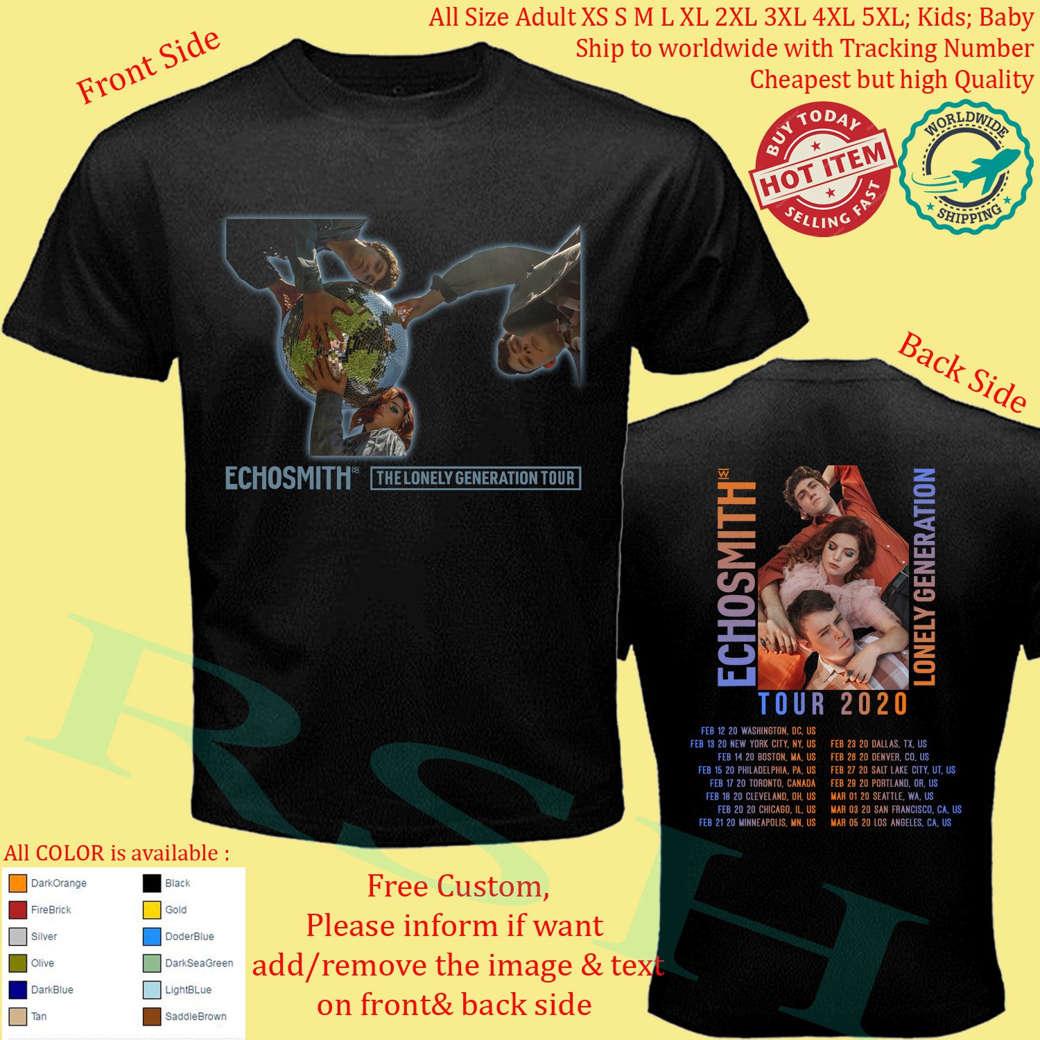 ECHOSMITH THE LONELY GENERATION TOUR 2020 Concert Album T-Shirt Adult S-5XL Kids Toddler Babys