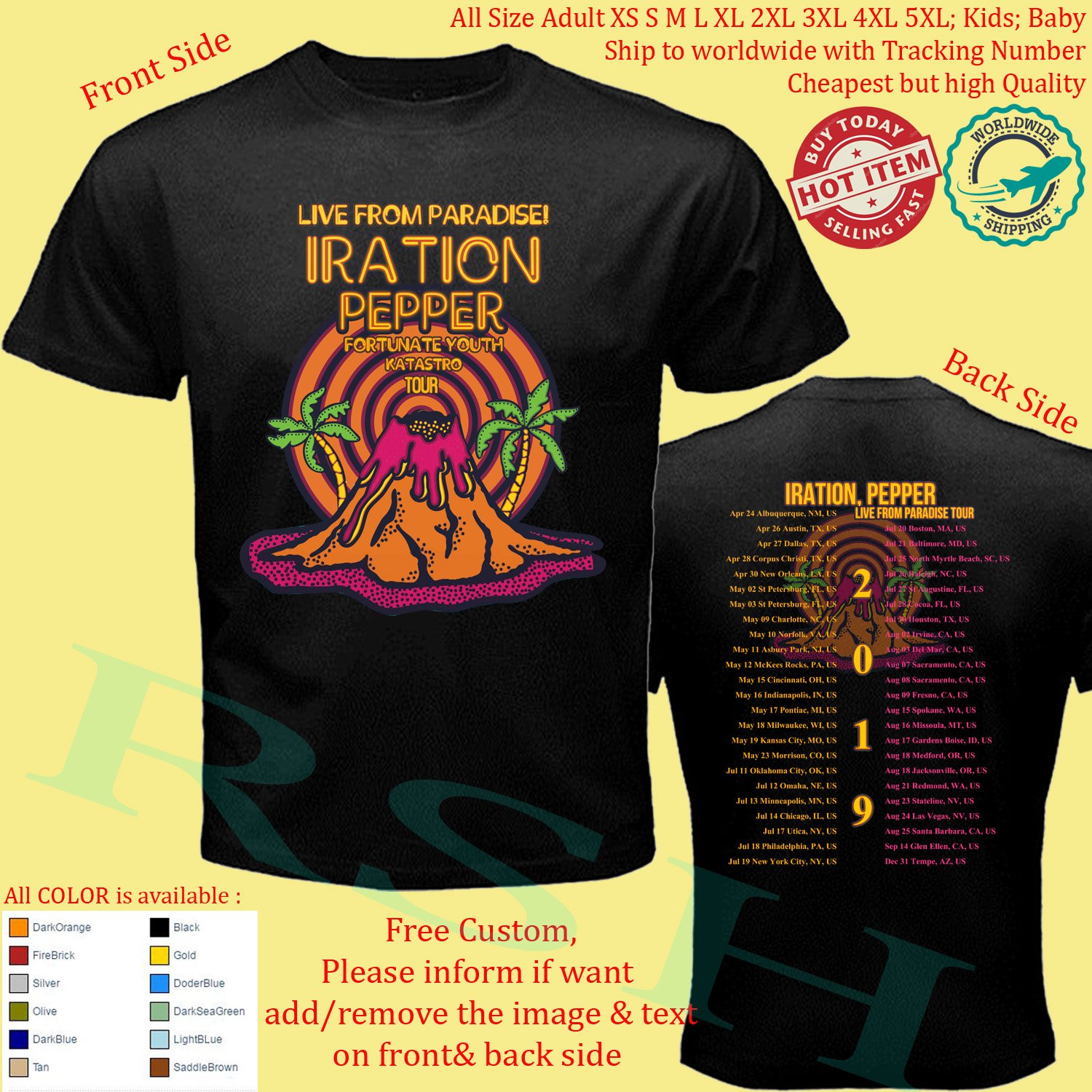 IRATION, PEPPER - LIVE FROM PARADISE TOUR 2019 Concert Album T-Shirt Adult S-5XL Kids Toddler Babys