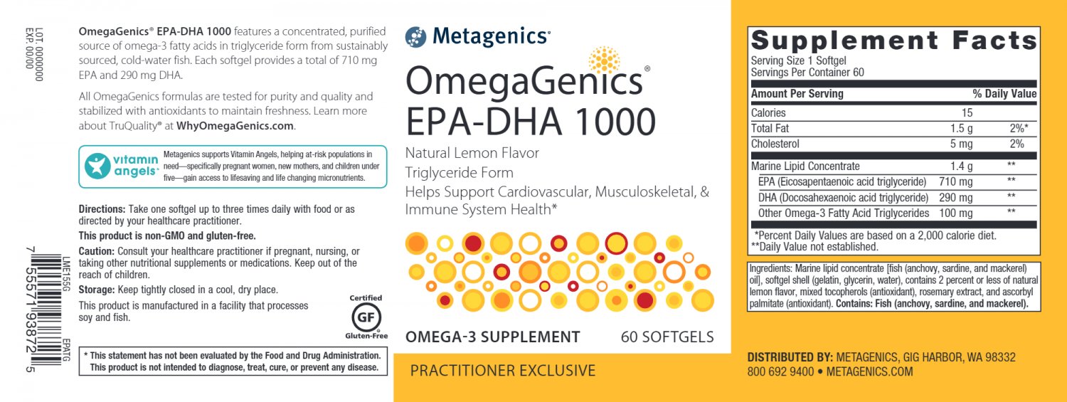 Metagenics OmegaGenics EPADHA 1000 60 Softgels 14 B Day Ship