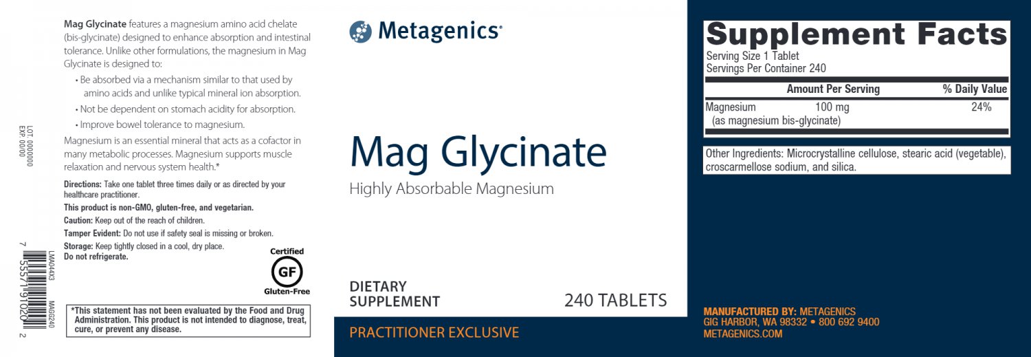 Metagenics Mag Glycinate 240 Tablets 14 B Day Ship