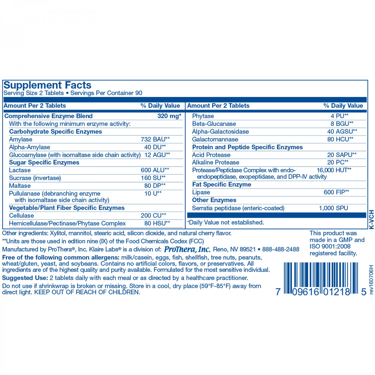 Klaire Labs VitalZymes Chewable Digestive Enzymes (180 Tablets)